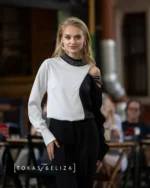 Maniouk Roman Blouse with Embellished Neckline