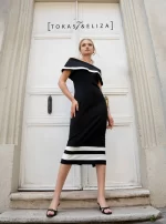 Dalguich Boat Neck Dress with White Trim