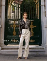Leopard Print Two-Pocket Blouse
