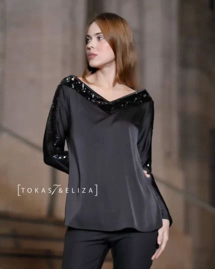 Sequin-Trimmed Blouse